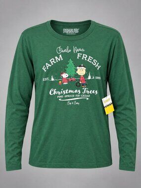 Peanuts Charlie Brown Youth XL Shirt Green Long Sleeve Farm Fresh Christmas NEW